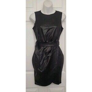NWT BOOHOO Black Belted Wrap Bodycon Dress Size 4 Elastane Midi Sleeveless
